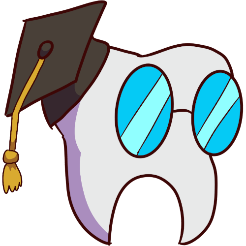 image of a white molar tooth with large round glasses and a graduation cap